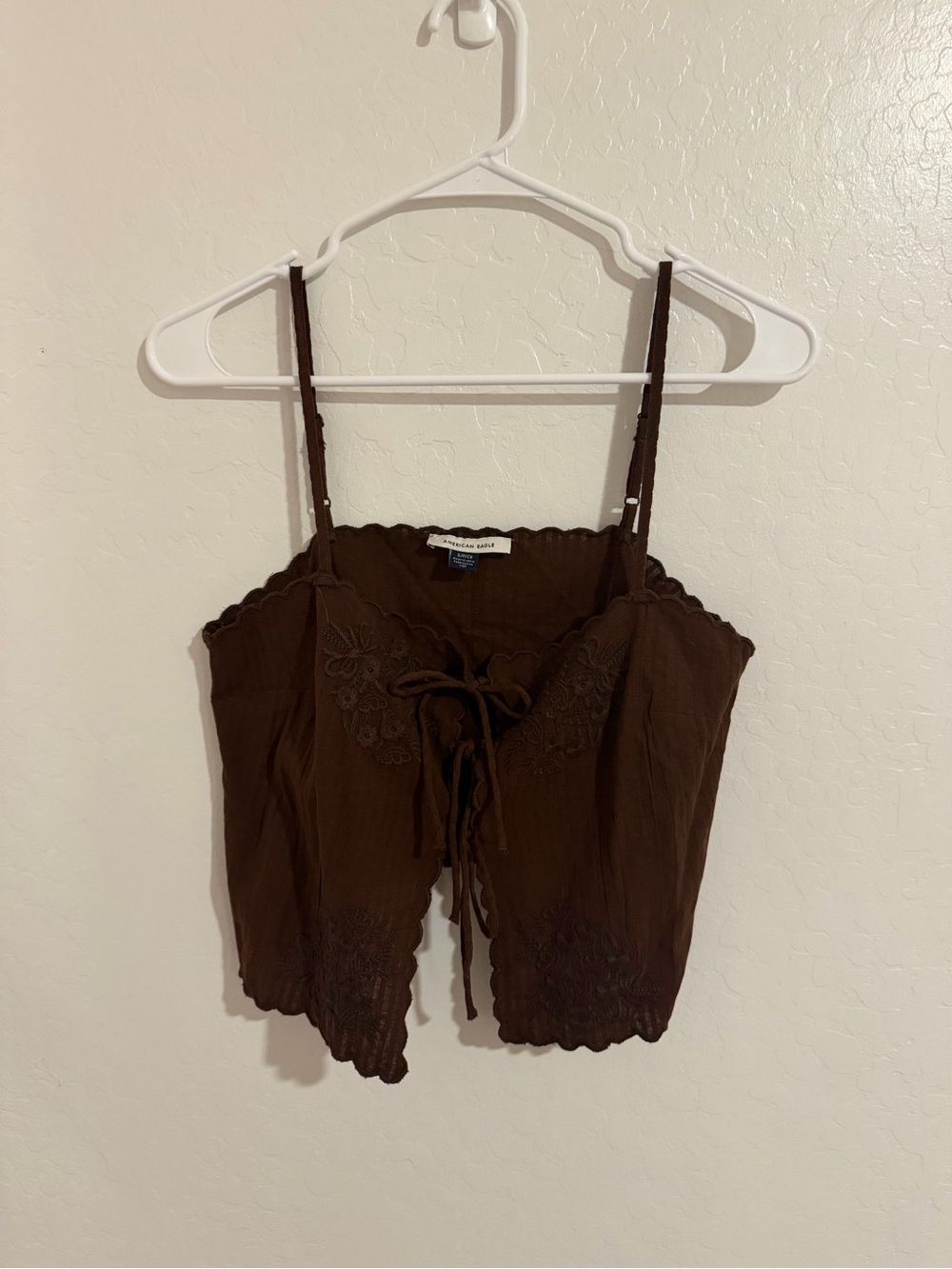 American Eagle Outfitters Brown Embroidered Lace-Up Crop Cami